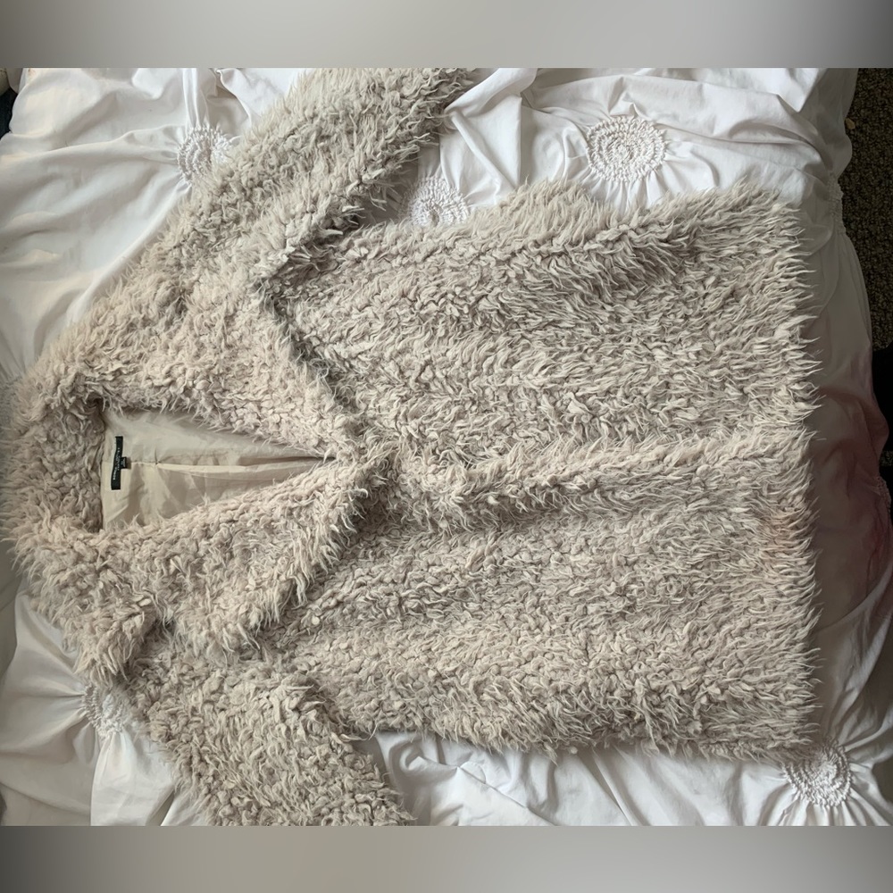 beige oversized fur jacket